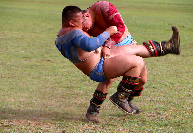 Wrestling in Mongolian Naadam festival